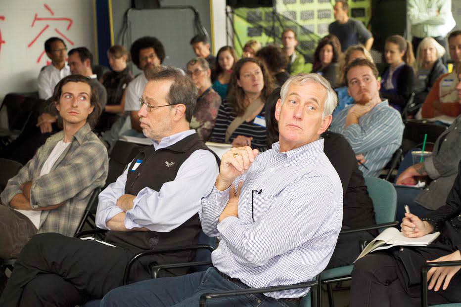 Not only was Mayor Charlie Hales on hand to speak to attendees at last month’s forum on 82nd Avenue’s future, so was State Senator Michael Dembrow, seated next to Hales. EMMA BROWNE