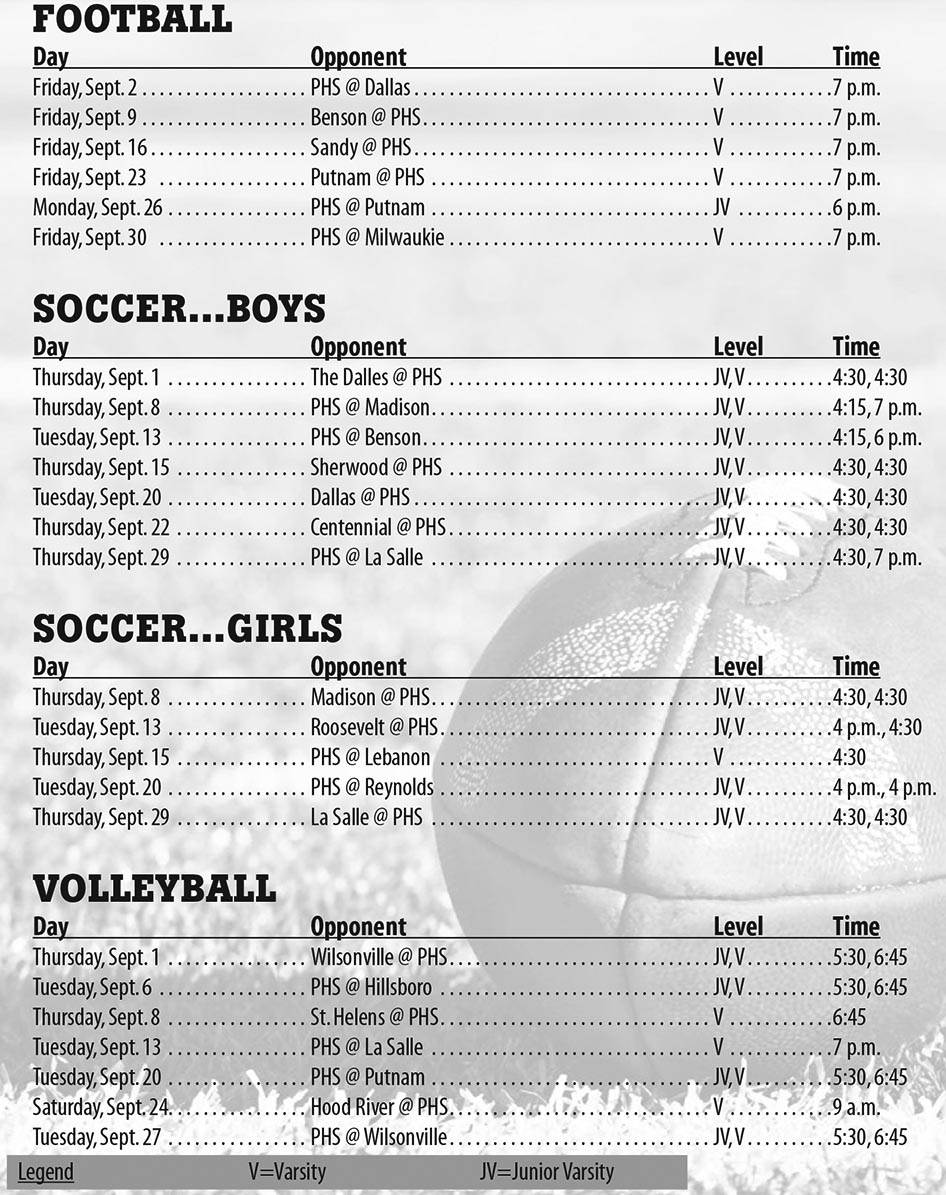 September 2016 Parkrose High School Athletic Schedule Midcounty Memo